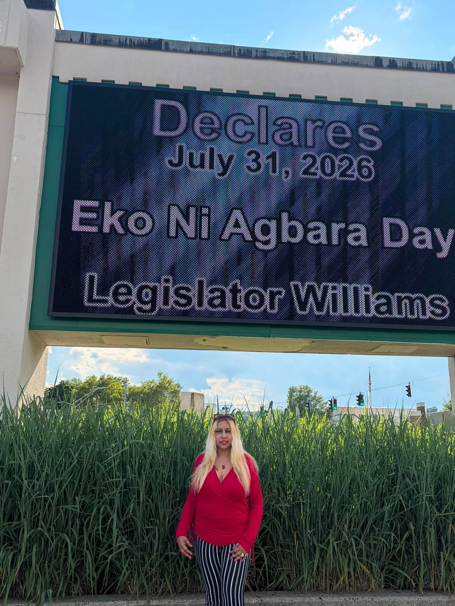 Electronic sign declaring July 31, 2026 as Eko ni Agbara Day by Legislator Williams