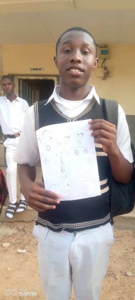Student holding Picasso-inspired artwork — cropped to show artwork only